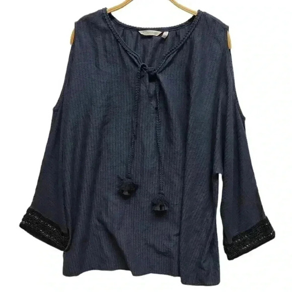 Soft Surroundings Tops - Soft Surroundings navy blue cold shoulder blouse sz 2X